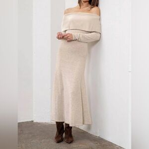 Off-Shoulder Beige Maxi Dress